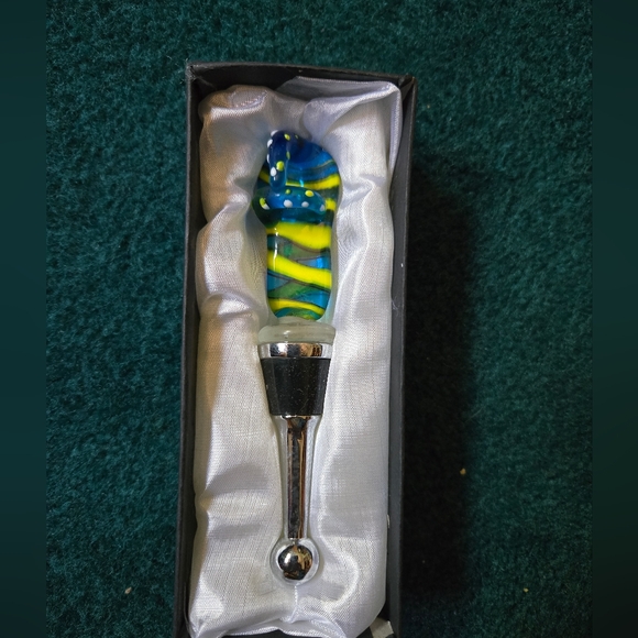 unbranded Other - Blue & Green Flip Flop Sandal Glass Blown Metal Wine Bottle Stopper, New In Box